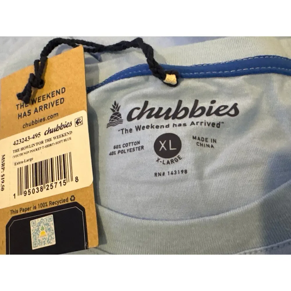 NEW CHUBBIES Boys Soft Blue The Howlin' For The Weekend Pullover T-Shirt XL